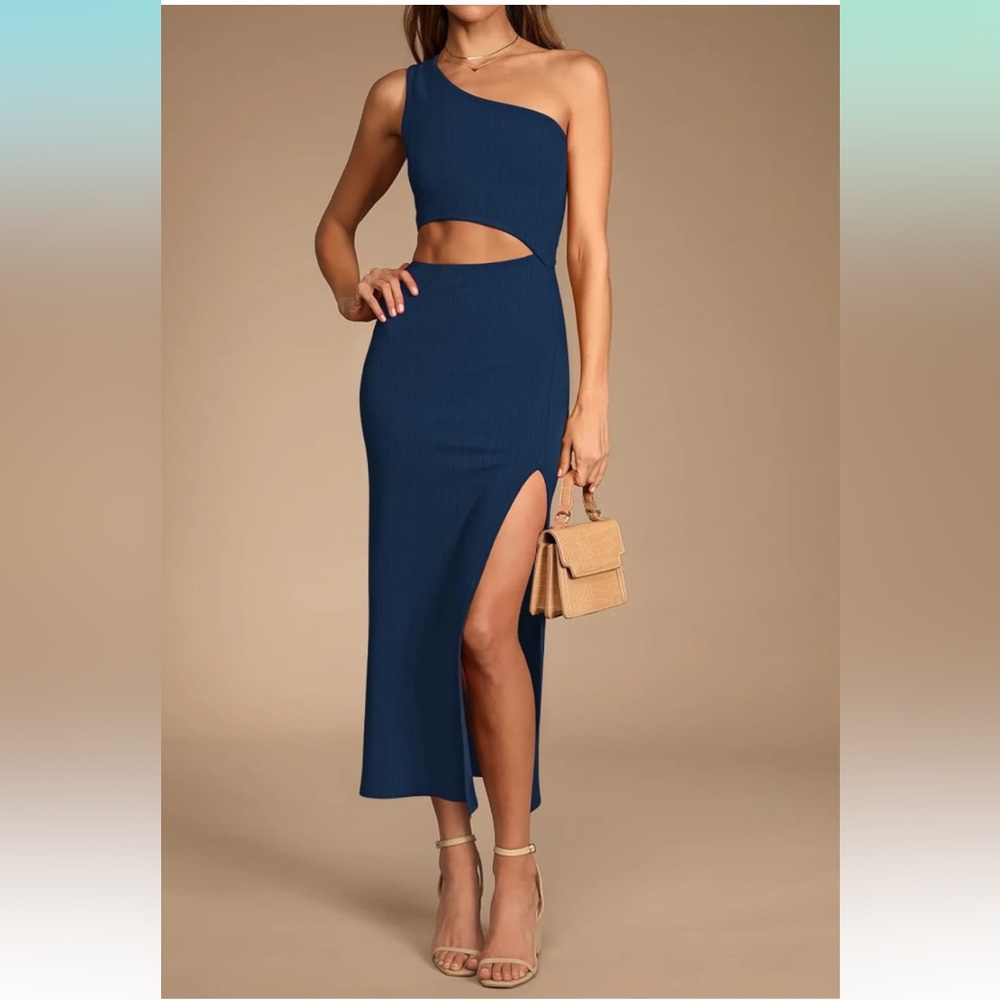 Elegant One Shoulder Navy Blue Dress
